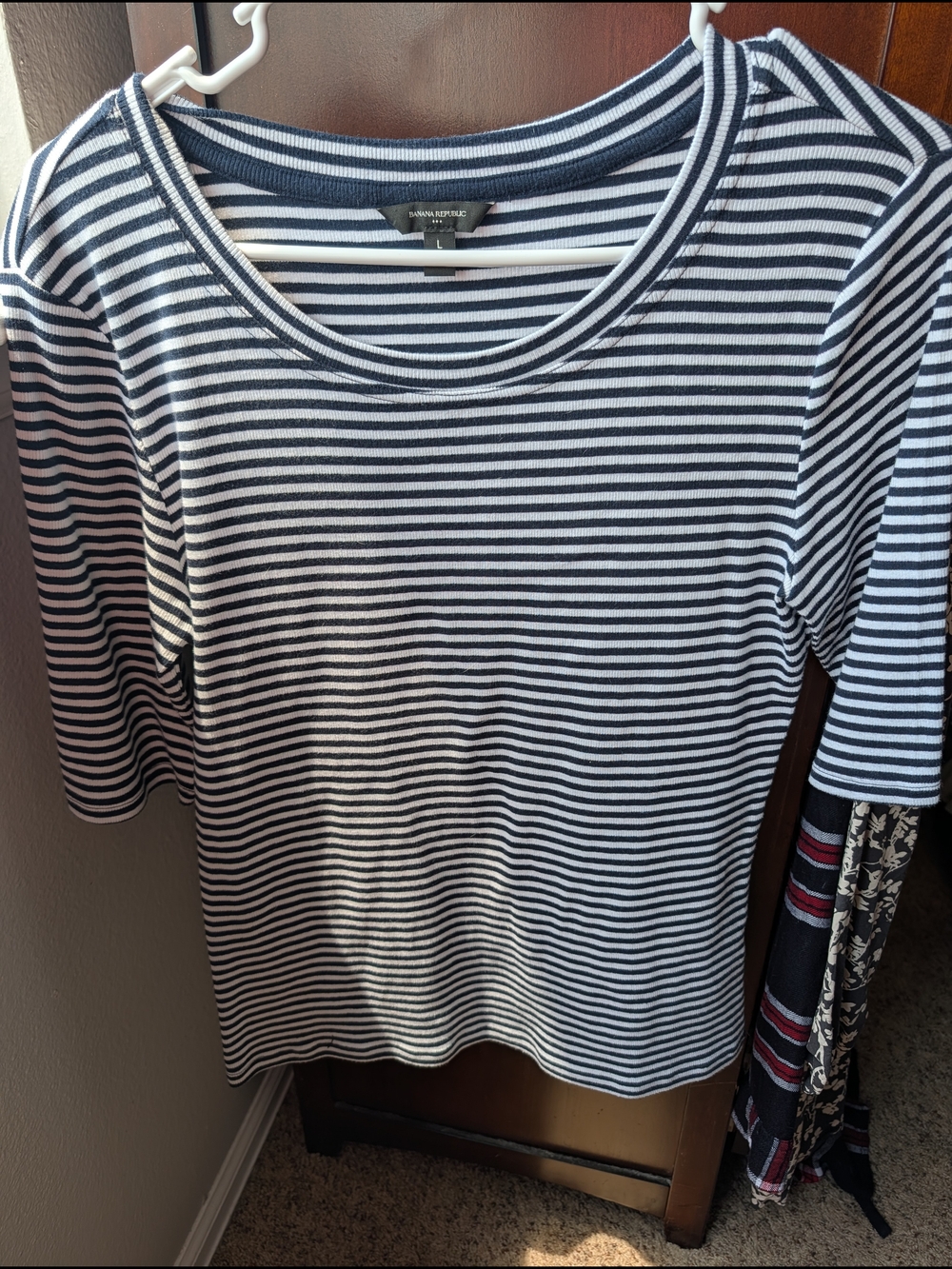 Banana Republic Navy & White Striped Short Sleeve Tee
